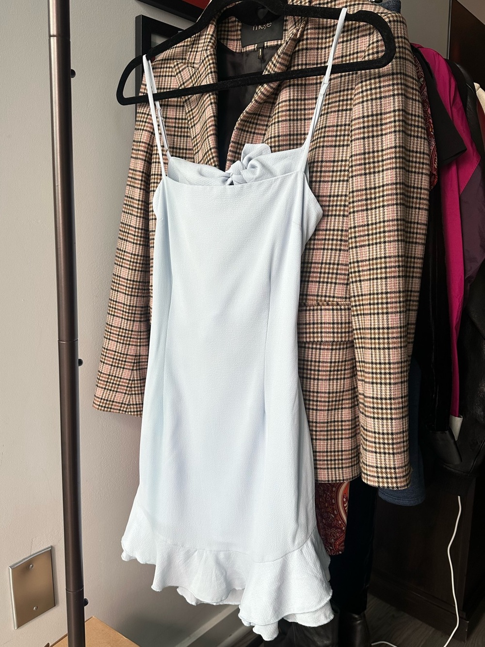Light Blue Spaghetti Strap Ruffle Hem Dress